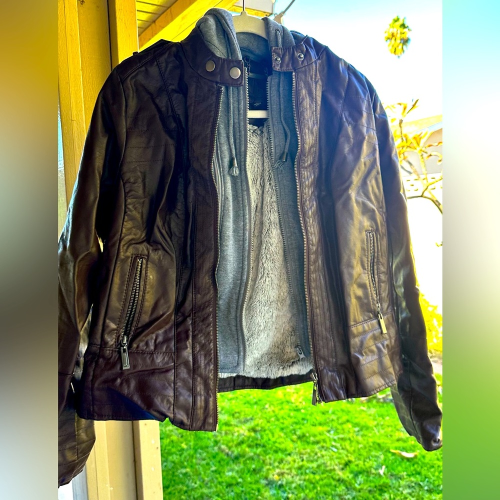 Faux leather jacket with fleece interior
